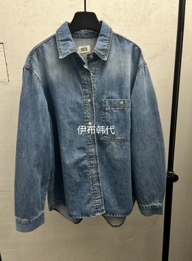 KARE/WEREPIECE韩国东大门正品代购春 翻领磨白做旧宽松牛仔衬衫