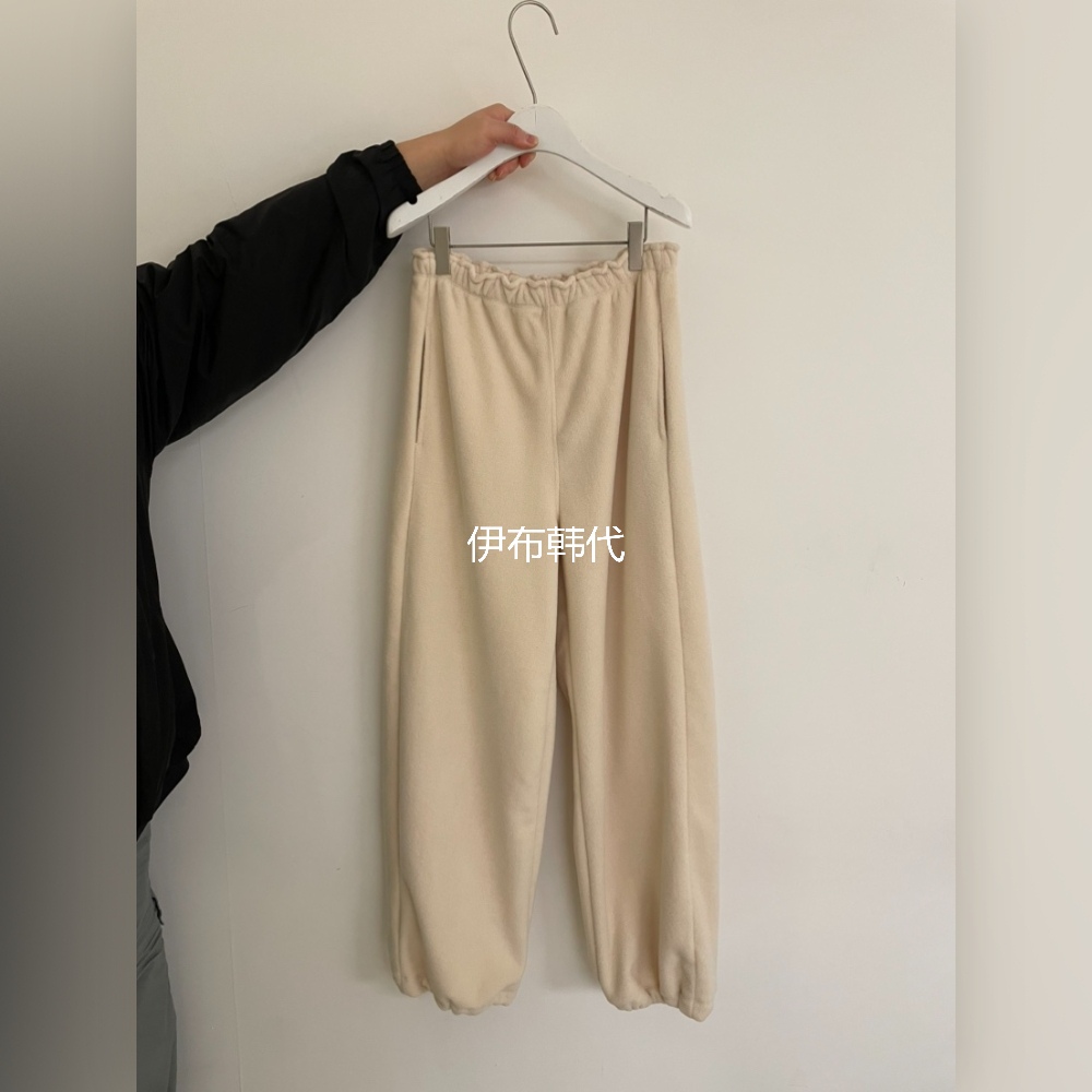 松紧腰摇粒绒束脚卫裤长裤