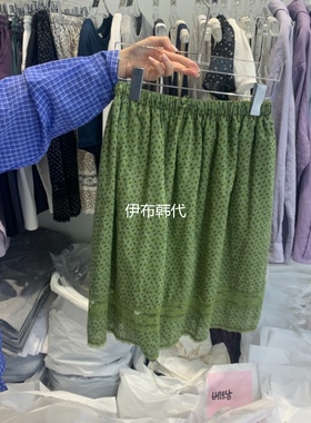 RIVEROOM韩国东大门正品代购26春款 松紧腰蕾丝拼接碎花半裙中裙