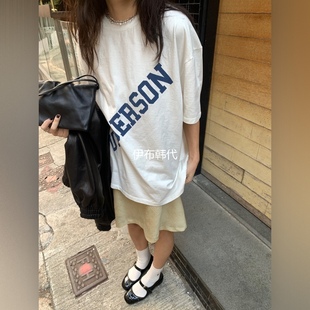 UNDERSON韩国东大门正品代购26春款 圆领粗字母宽松休闲短袖T恤