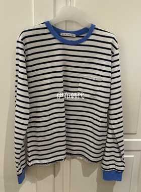 WE ARE/WELOVER韩国东大门正品代购26春 圆领磨破做旧口袋条纹T恤