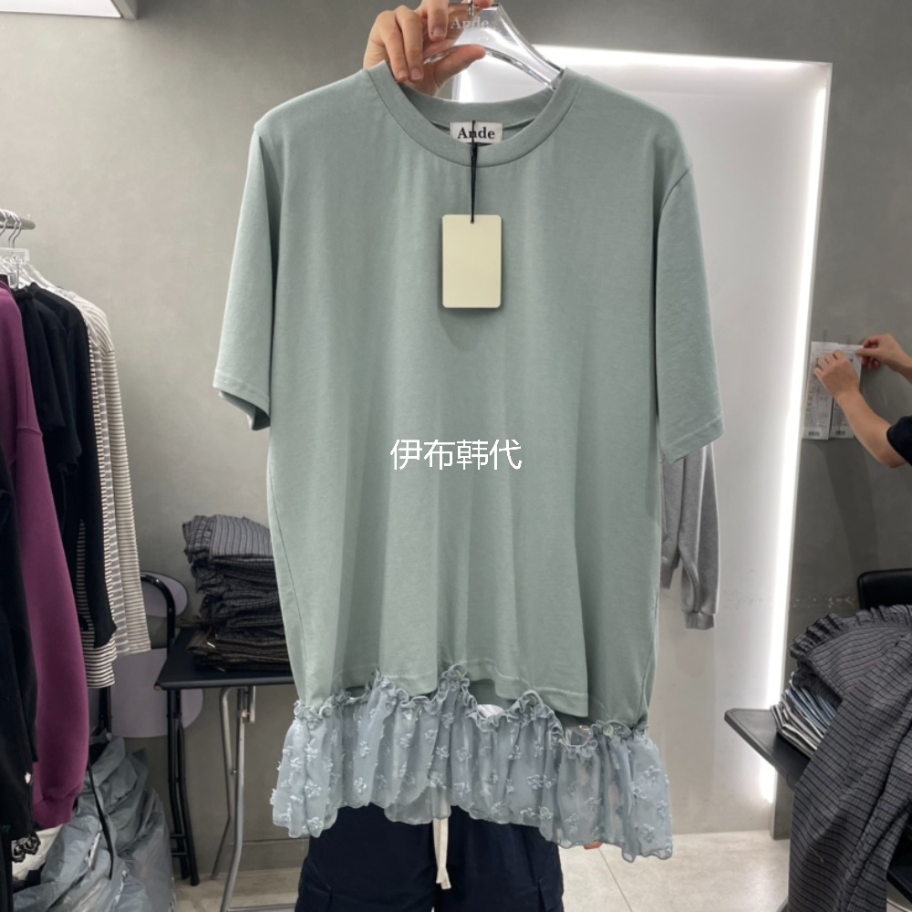 棉质蕾丝飞边花边可拆卸短袖T恤