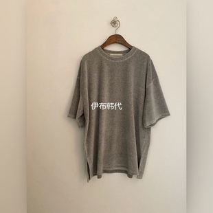 25冬款 GRAY韩国东大门代购 圆领纯色丝绒天鹅绒宽松T恤 PLANTS