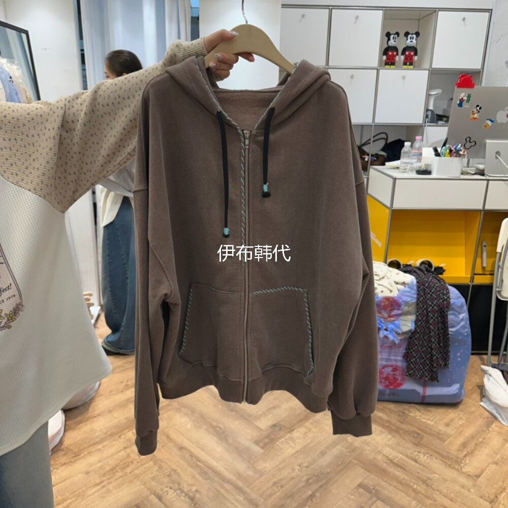 DE LINE韩国东大门正品代购26秋款 连帽后背卡通老鼠拉链卫衣外套