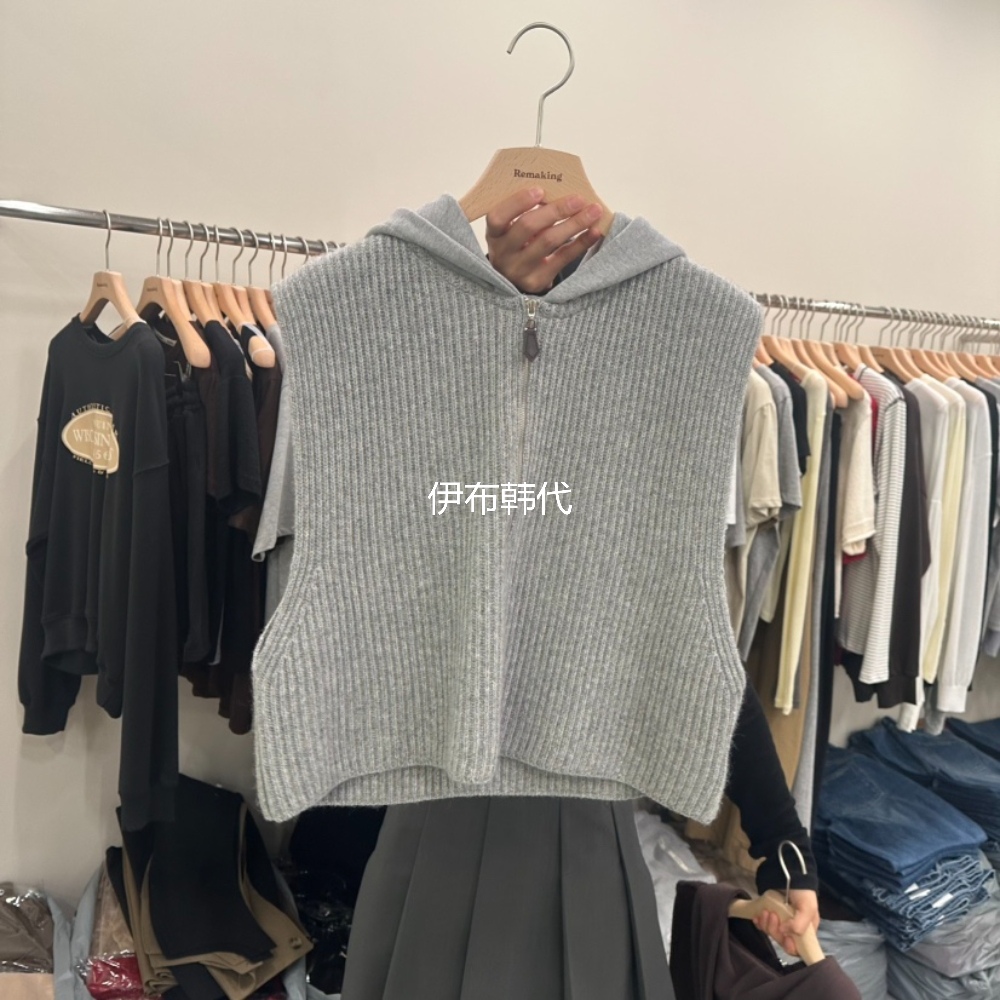 连帽拉链休闲套头针织马夹背心