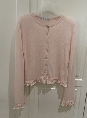 WE ARE/WELOVER韩国东大门代购26夏 木耳边飞边花边薄款针织开衫