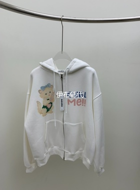 SEOLO韩国东大门正品代购25冬款 连帽拉链可爱小猫字母卫衣外套