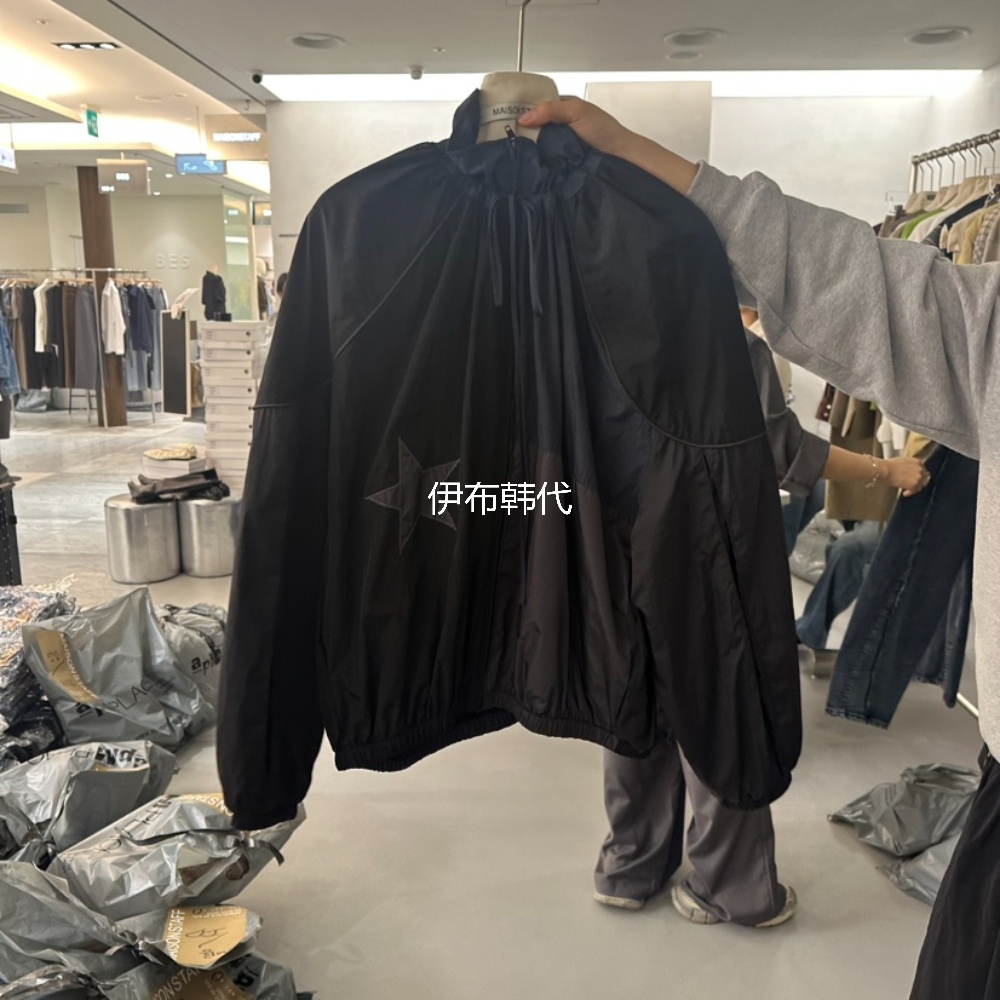 立领滑料星星宽松拉链外套