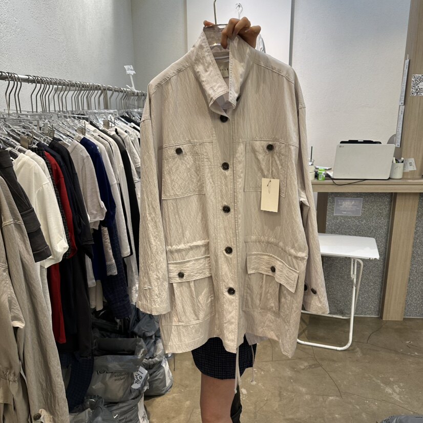 PLOVER韩国东大门正品代购26春 立领休闲薄款多口袋抽绳风衣外套