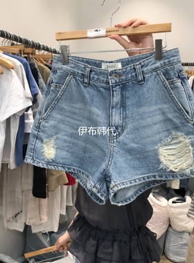 ALMOND PEPE韩国东大门正品代购26春 拉丝做旧破洞休闲牛仔裤短裤