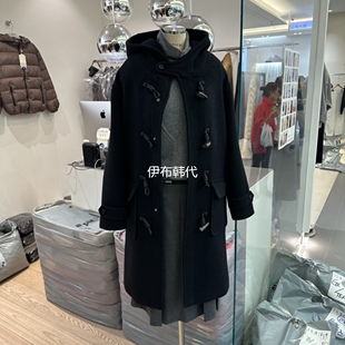 REIRAI韩国东大门代购26冬 连帽牛角扣长款毛呢羊毛大衣外套