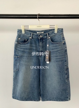 UNDERSON韩国东大门代购26春款 磨白做旧口袋直筒牛仔裤短裤中裤