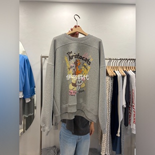 DELICATE韩国东大门正品代购26春款 圆领休闲卡通小猫宽松卫衣