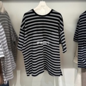 FRENCH T恤 圆领休闲简约条纹宽松短袖 DOOR韩国东大门代购 26春款