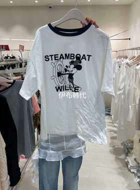Color B韩国东大门正品代购26夏款 圆领包边领卡通老鼠短袖T恤