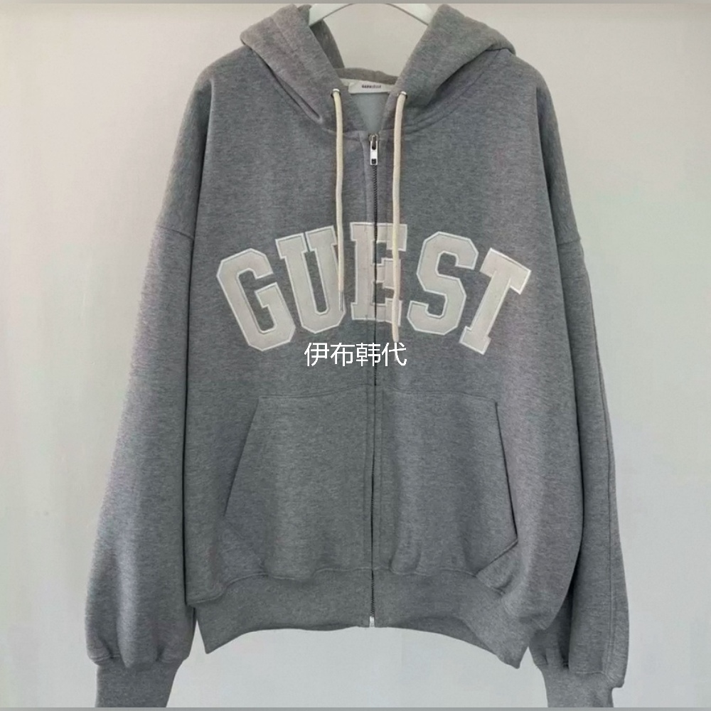 连帽抽绳粗字母拉链加绒卫衣外套