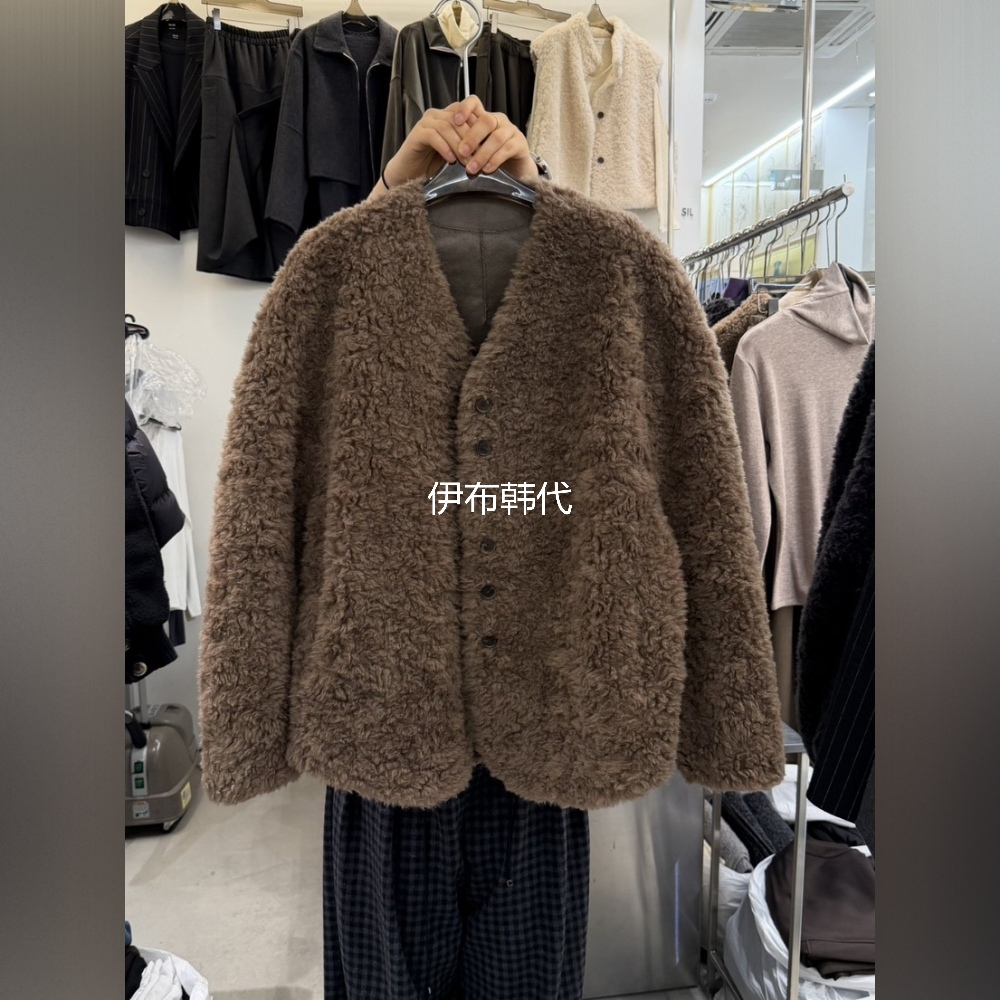 V领仿羊羔毛绒休闲毛圈环保外套
