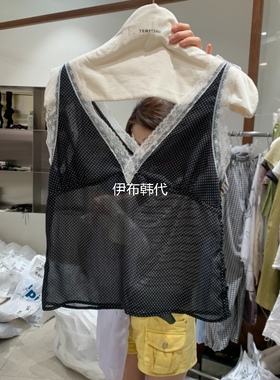 TEMPTING韩国东大门正品代购26夏款 V领蕾丝飞边花边点点薄款背心