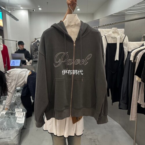 连帽休闲拉链字母宽松卫衣外套