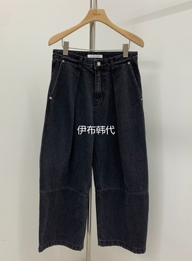 LOVE MY SANTA韩国东大门正品代购25秋 炭黑色休闲百搭直筒牛仔裤