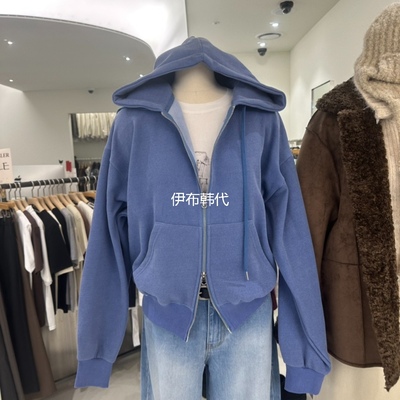 连帽后背贴布图腾加绒卫衣开衫