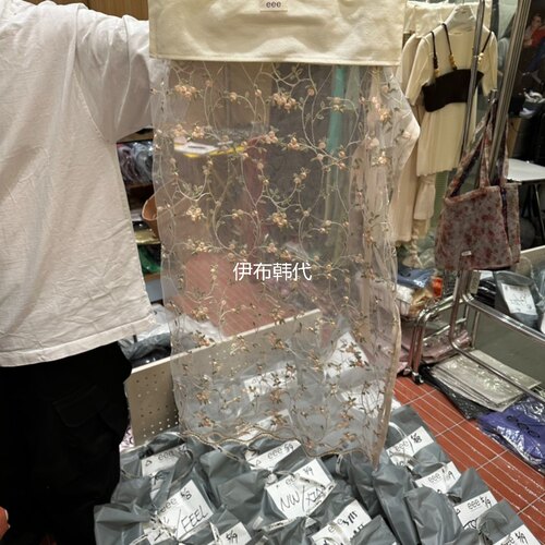 刺绣花朵透明半裙绑带裙遮长裙