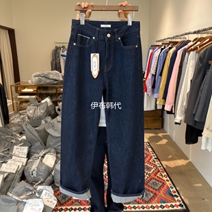 16春款 代购 韩国东大门正品 直筒裤 牛仔裤 深色休闲简约时尚 AGO