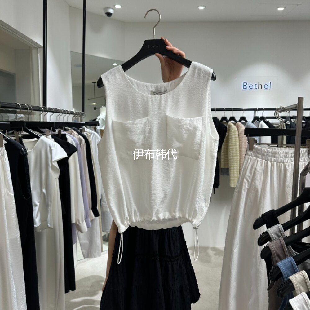 BETHEL韩国东大门正品代购26夏款 圆领休闲口袋抽绳时尚背心女