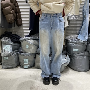 BRICKLANE韩国东大门正品代购26春款 做旧磨白休闲直筒裤牛仔裤
