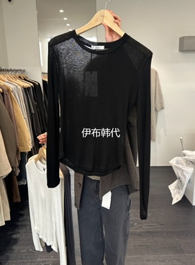 OBJECT韩国东大门正品代购25秋款 圆领薄款微透天丝羊毛打底T恤