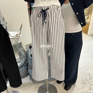 BAGUETTE韩国东大门正品 26春款 松紧腰抽绳纽扣竖条纹直筒裤 代购