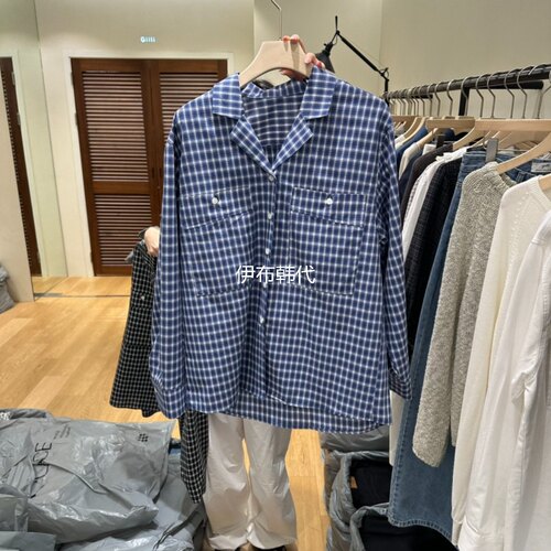 翻领西服领小格子气质衬衫
