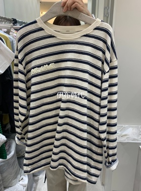 ASOME韩国东大门正品代购26春款 圆领休闲彩色条纹字母宽松T恤