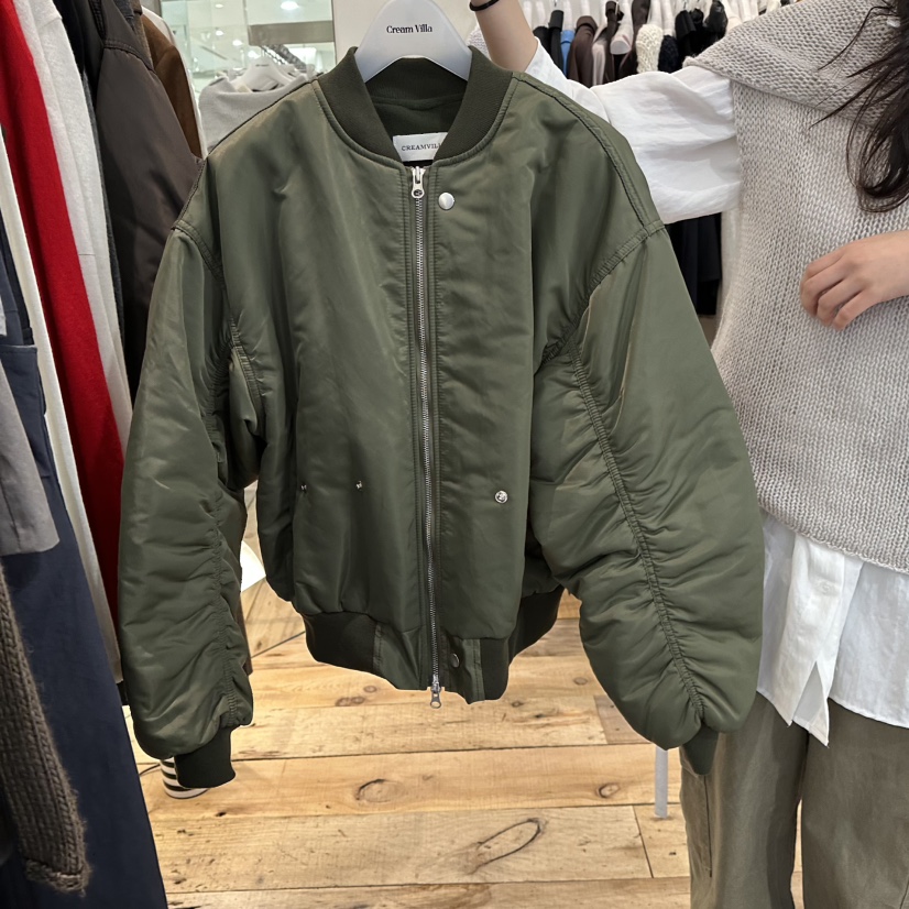 伊布 韩国东大门正品代购25冬 纯色休闲褶皱袖子棉衣棉服夹克外套