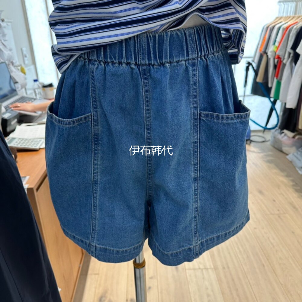 REVE韩国东大门正品代购26春款 松紧腰休闲大口袋时尚牛仔裤短裤