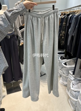 W.FATAL韩国东大门正品代购25冬 松紧腰纯色抽绳摇粒绒直筒裤长裤