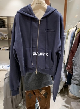 TEMPTING韩国东大门正品代购25冬款 连帽刺绣字母休闲卫衣短外套