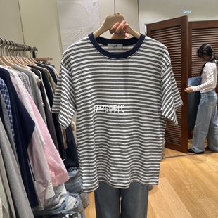 GILLI韩国东大门正品代购26春款 圆领休闲棉质条纹短袖T恤女