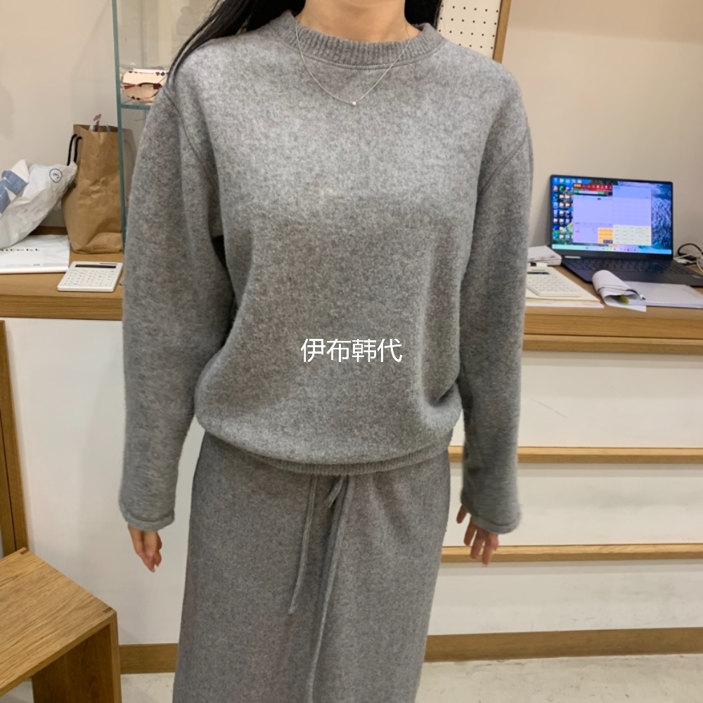 冬款圆领纯色羊毛毛呢休闲卫衣