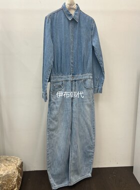春款宽松牛仔衬衫直筒裤连衣裤