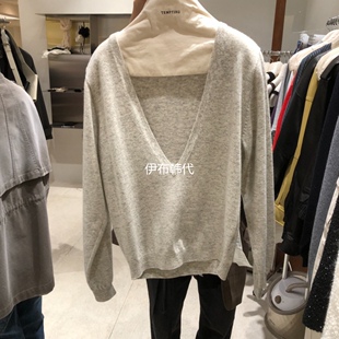 TEMPTING韩国东大门正品代购26春款 深V领纯色休闲薄款套头针织衫