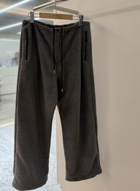 DE VENTI韩国东大门正品代购 纽扣腰休闲摇粒绒裤脚抽绳直筒裤