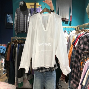 MERCI LINDA韩国东大门代购26春款 圆领开口薄款宽松娃娃衫衬衫