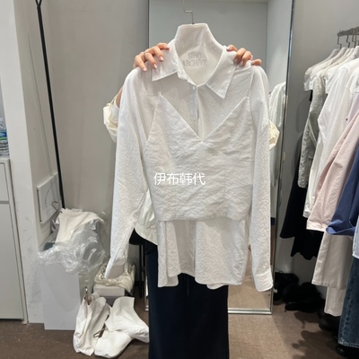 翻领层叠吊带两件套条纹衬衫