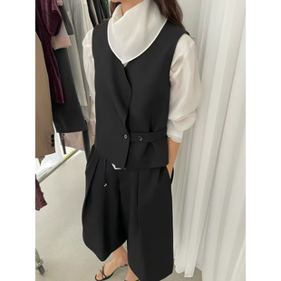 ATMOSPHERE韩国东大门正品代购26早秋 V领西服马夹坎肩七分裤套装