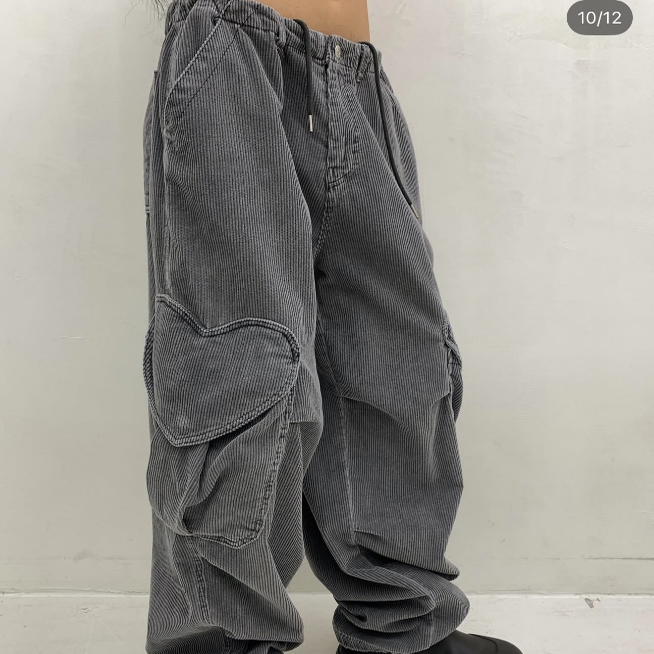 条绒灯芯绒休闲爱心口袋直筒裤