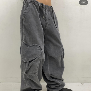 条绒灯芯绒休闲爱心口袋直筒裤 chav伊布 25冬 代购 韩国东大门正品