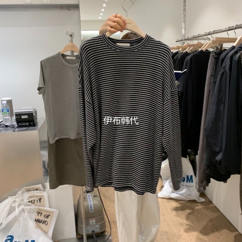 SELF SERVICE韩国东大门正品代购26春 圆领休闲条纹宽松长袖T恤,女装/女士精品,T恤,淘宝优惠券,粉丝福利购,淘宝优惠卷