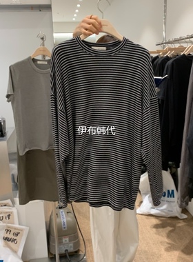 SELF SERVICE韩国东大门正品代购26春 圆领休闲条纹宽松长袖T恤