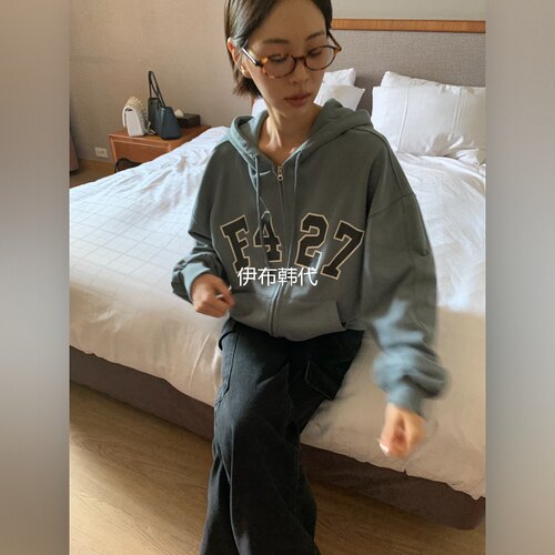 连帽拉链休闲字母卫衣开衫外套